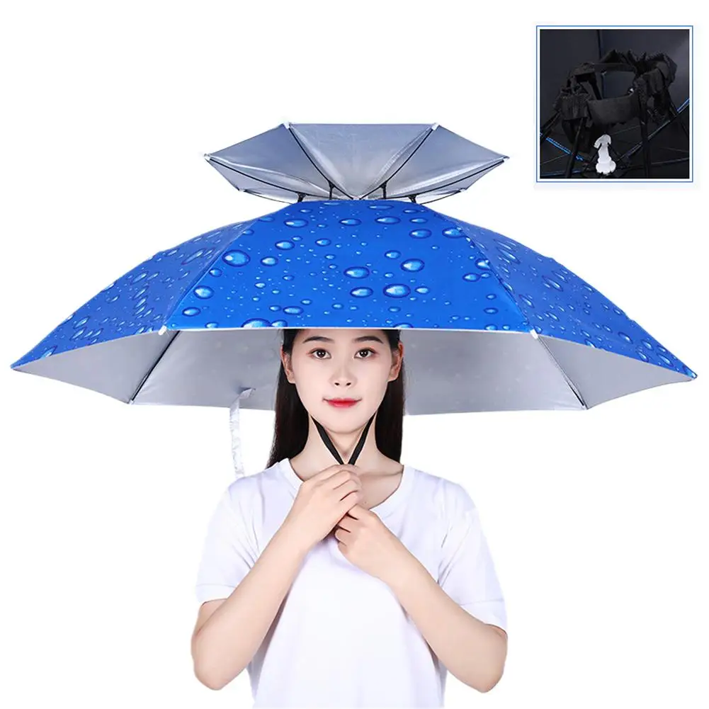 Outdoor Head-mounted Umbrella Hat Foldable Portable Fishing Hiking Fishing Hats Waterproof Outdoor Camping Cycling Sunshade M9G7