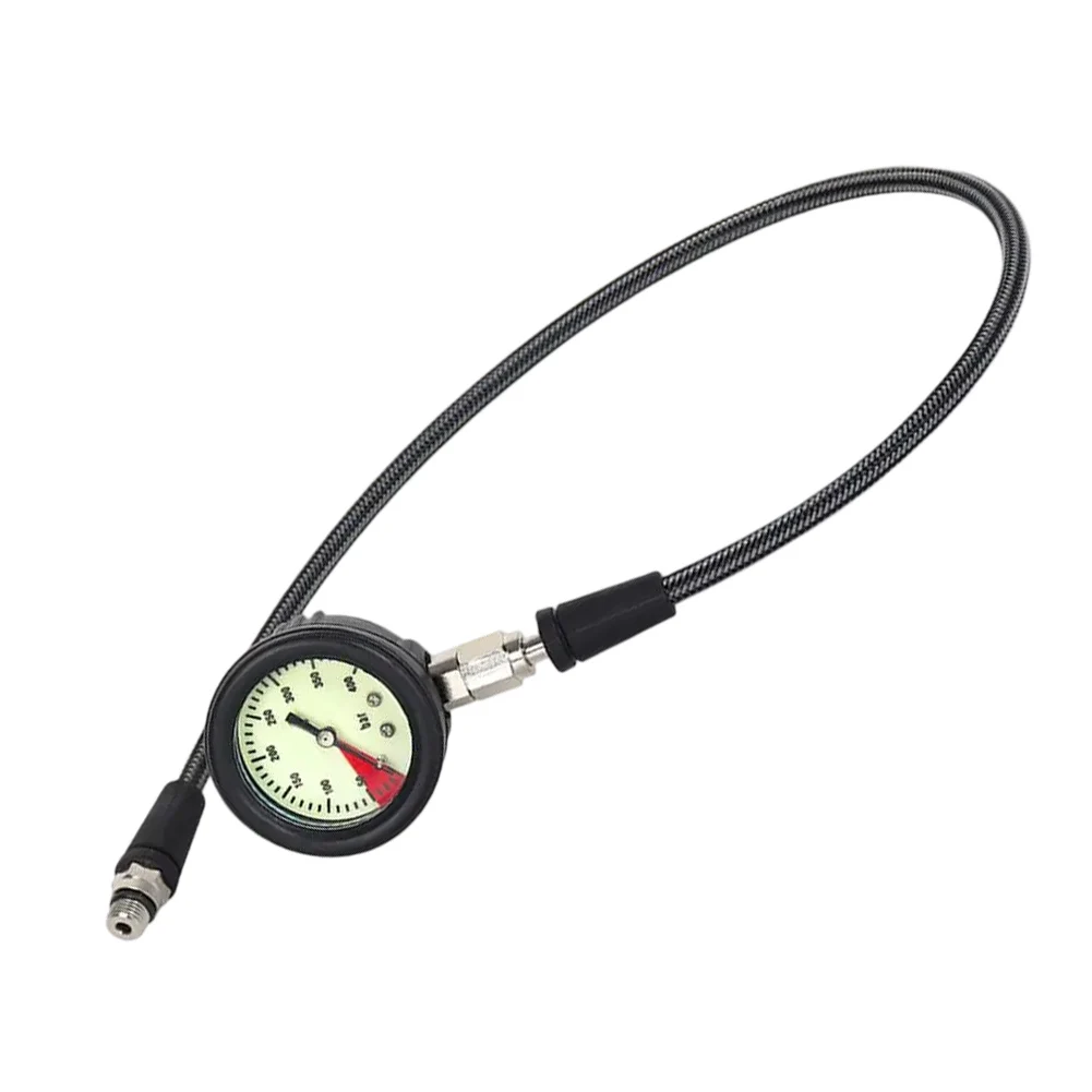 Diving Residual Pressure Gauge 15cm/60cm/80cm Carbon Fiber Woven Hose 7/16-20UNF Thread Luminous Pressure Gauges Diving Parts