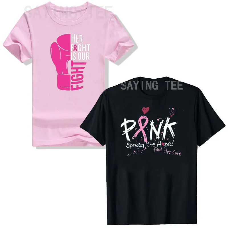 

Breast Cancer Awareness Shirts for Women Pink Ribbon T-Shirt Spread The Hope Saying Tee Her Fight Is Our Fight Short Sleeve Tops