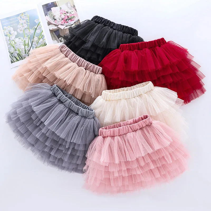 

6-Layered Mesh Gauze Tutu Skirt For Kids Girls Mini Short Ruffle Skirts Children Clothing Princess Dance Ball Gown Tulle Skirt