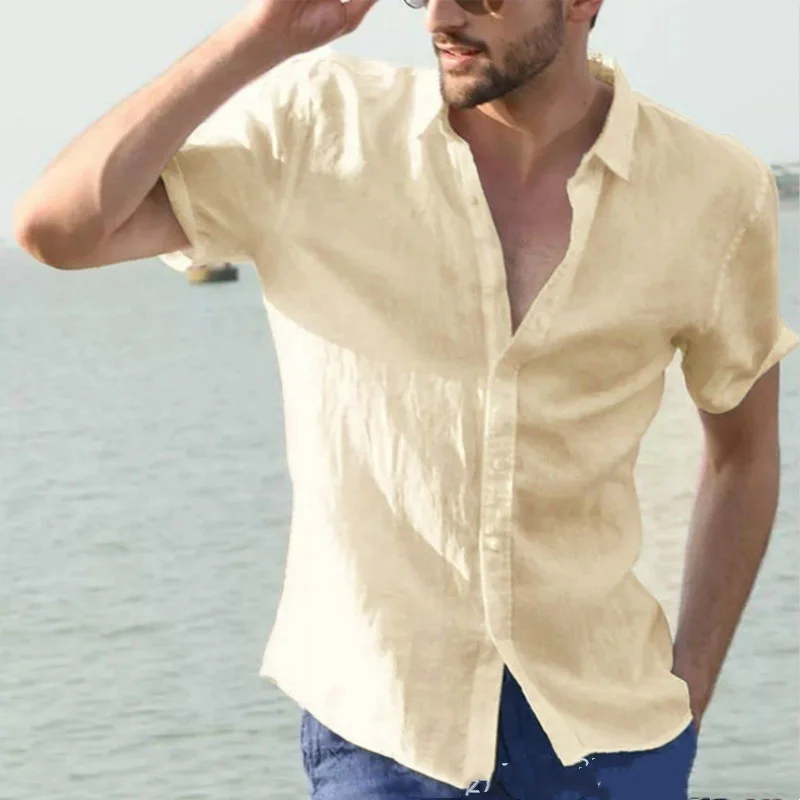 Men's casual solid color thin short sleeve shirt 1