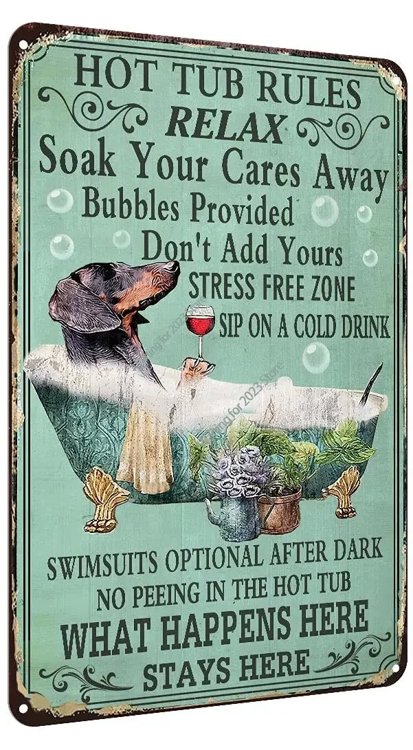

Hot Tub Rules Metal Tin Sign Vintage Bar Home Bathroom Pool Wall Decoration Dachshund Tin Sign 12x8 Inch vintage