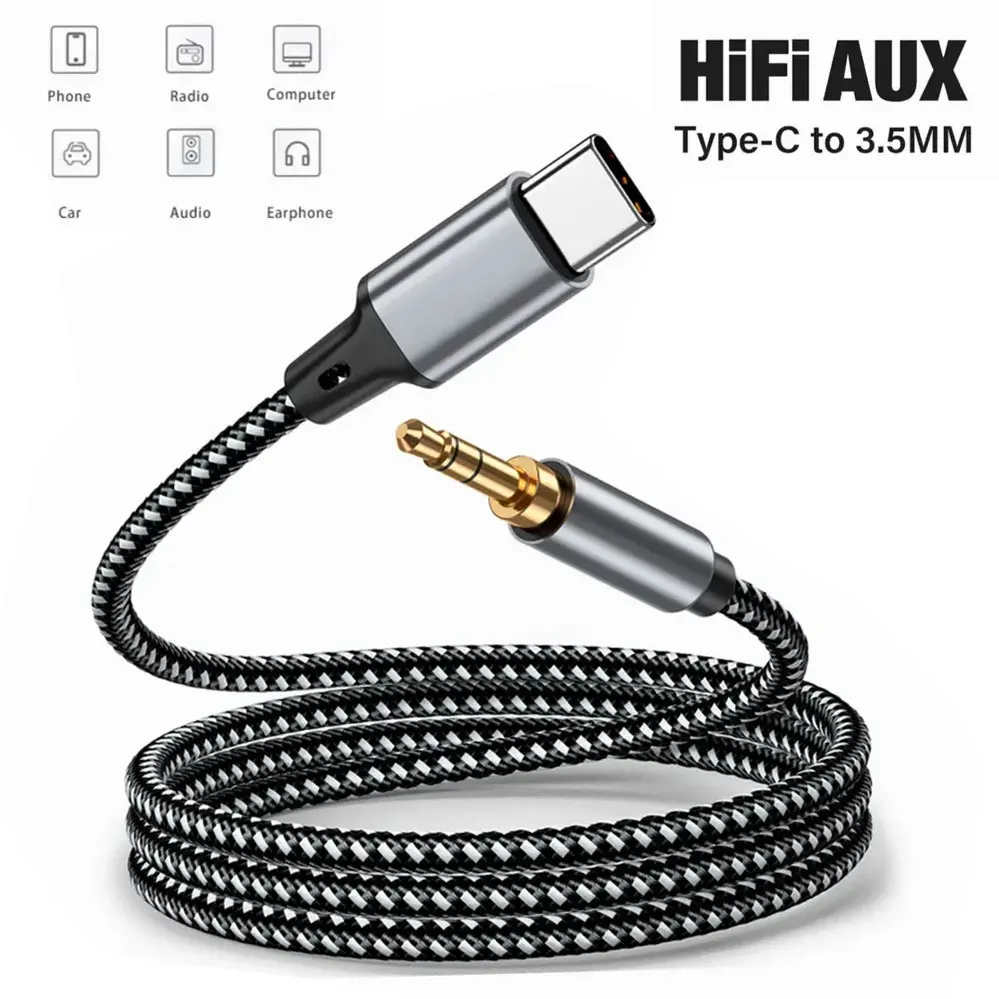 USB-C to 3.5mm AUX Audio Adapter Cable - High-Fidelity Sound Connector for Headphones and Car Stereo