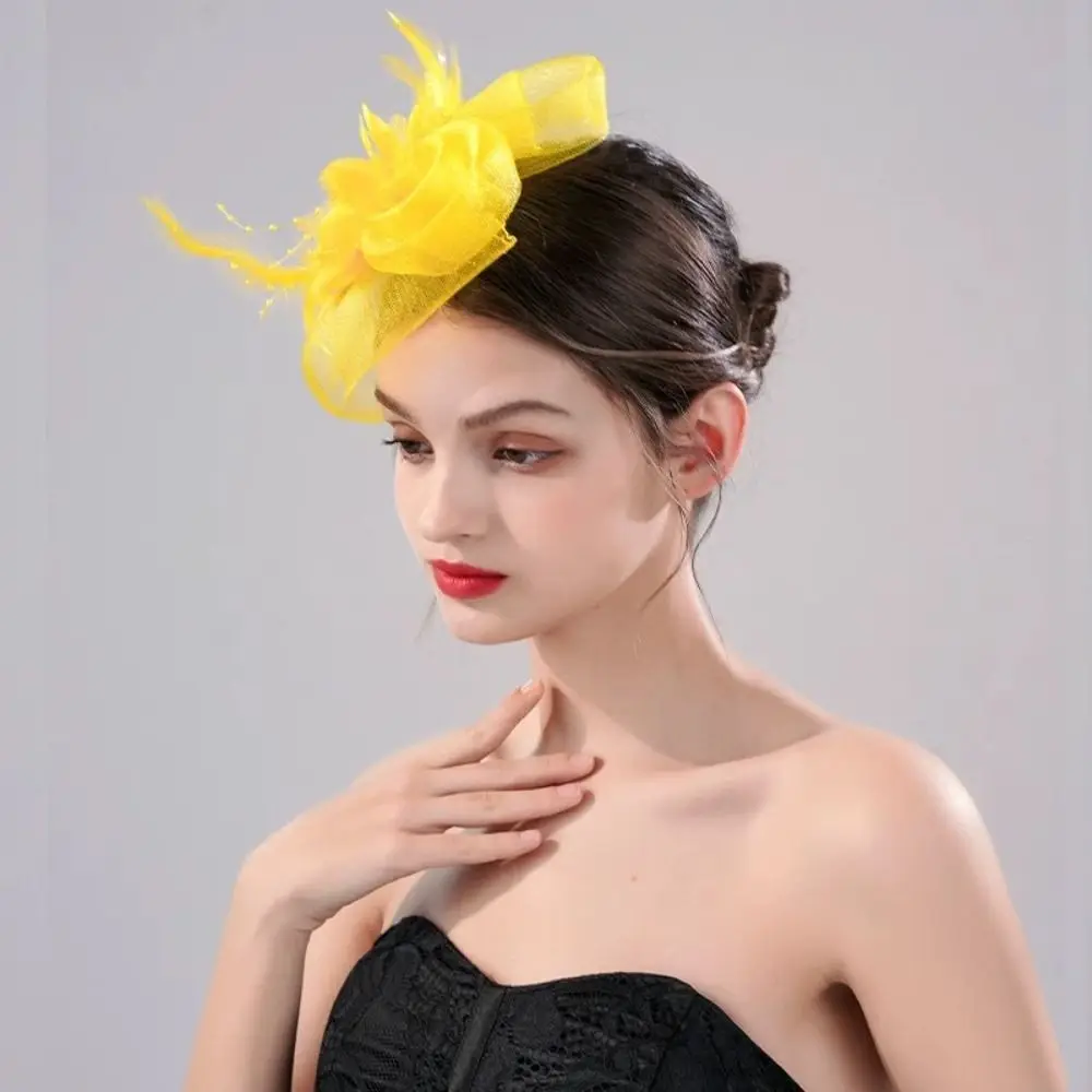 Formal Dress Small Top Hat Headband British Retro Clear Beads Cocktail Bridal Mesh Ribbons Cap Exquisite Luxury