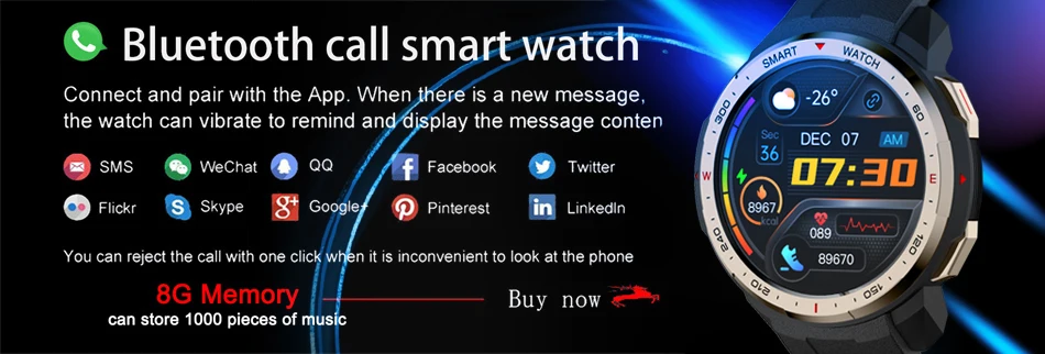 New Sport smart watch Men Bluetooth Call Recording Local music Watches Compass Heart Rate Waterproof Smart watch For iOS Android