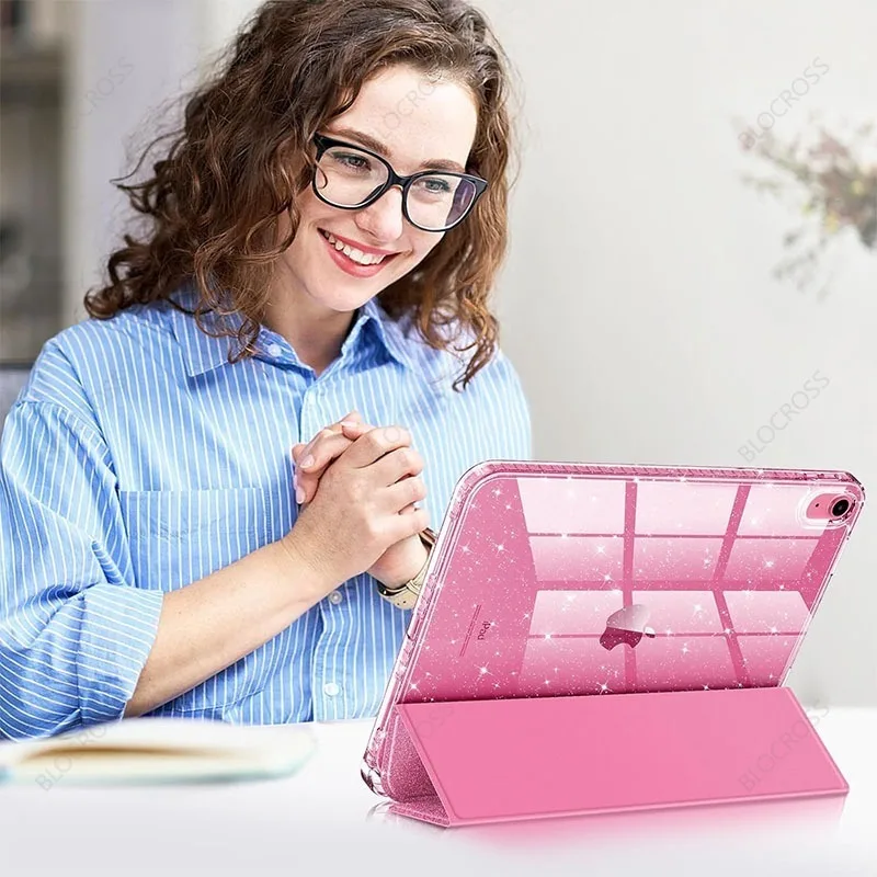 Glittering Sparkly Clear Back iPad Case with Pencil Holder