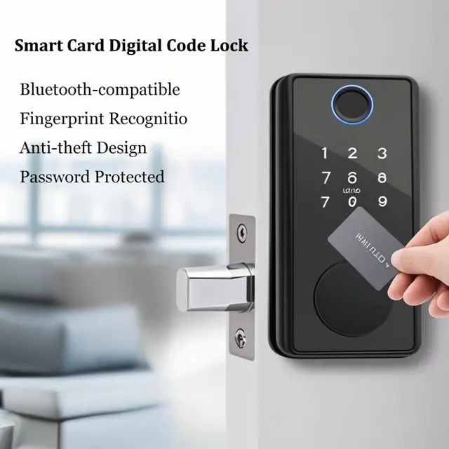 Aluminum Alloy Smart Card Digital Code Lock Anti-theft Design Bluetooth-compatible Biometrics Door Lock Easy Installation 1