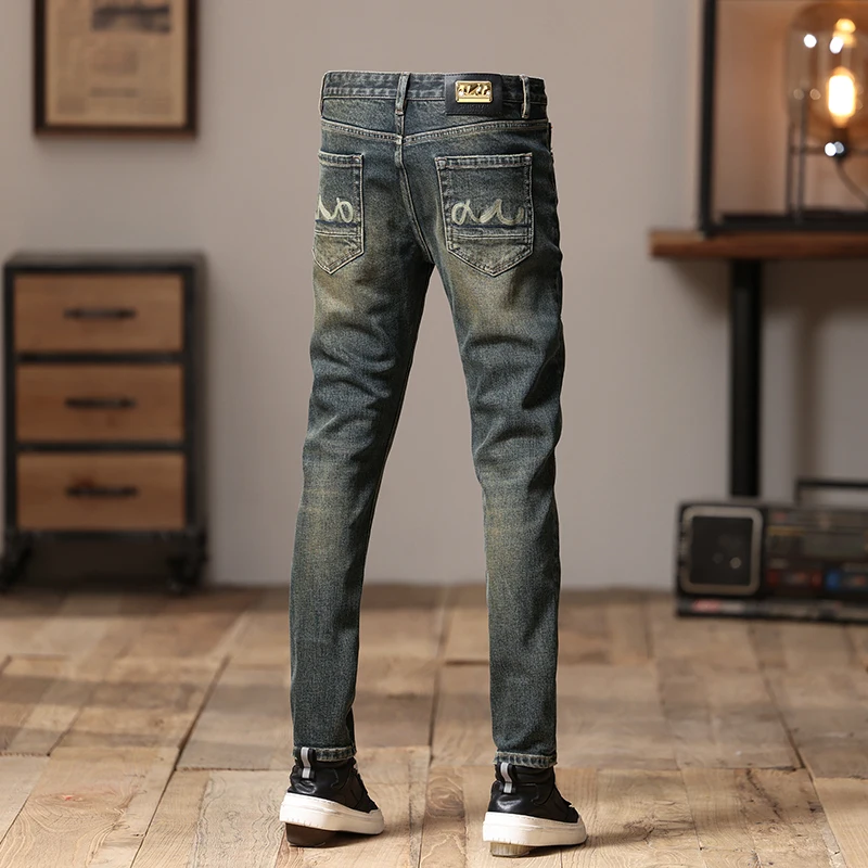 Newly Designer Fashion Men Jeans High Quality Stretch Skinny Fit Retro Ripped Jeans Men Embroidery Vintage Denim Pants Hombre