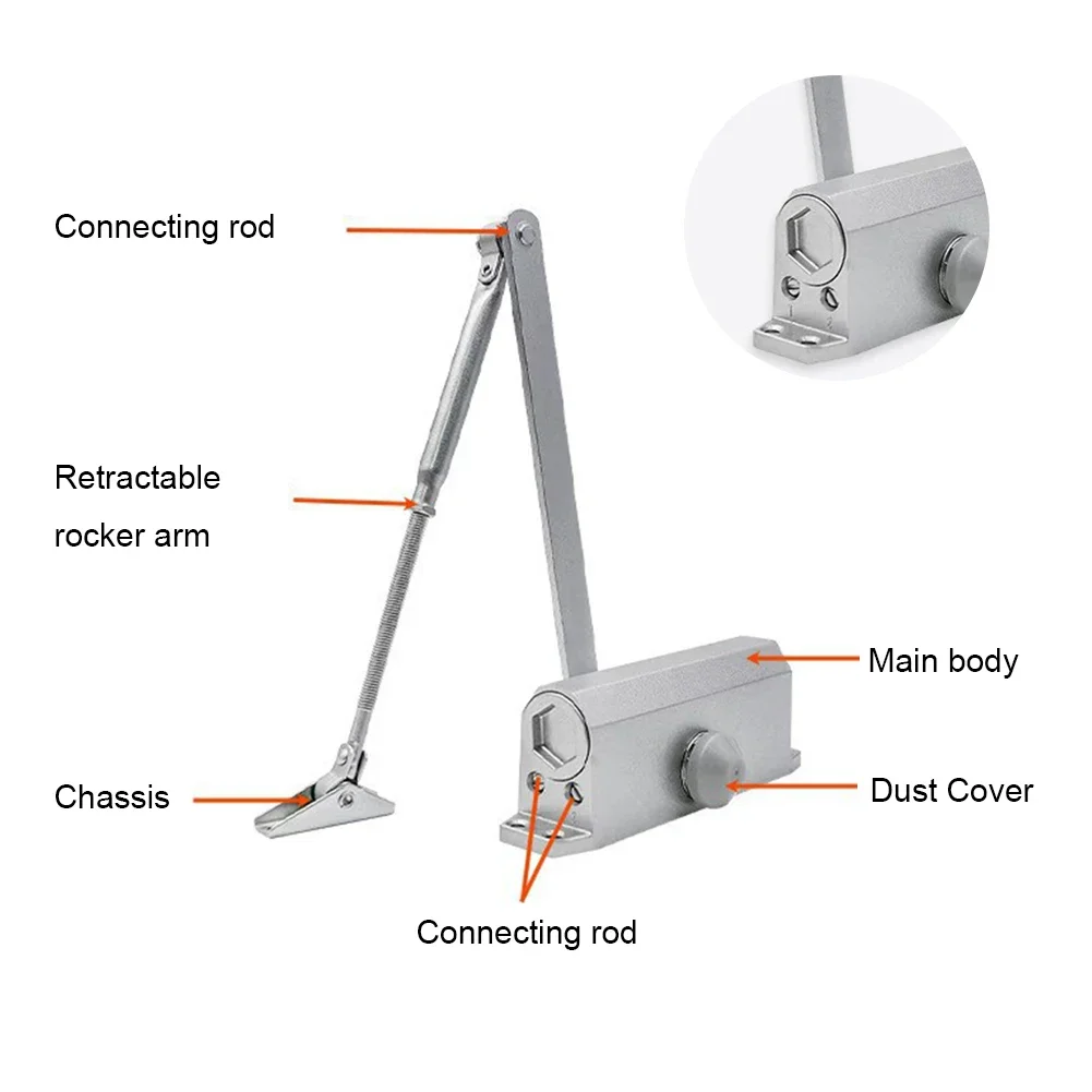 Automatic Door Closer Spring Hydraulic Buffer Metal Concealed Gate Closer Adjustable Door Stopper Speed Mute Closing 25 To 85KG