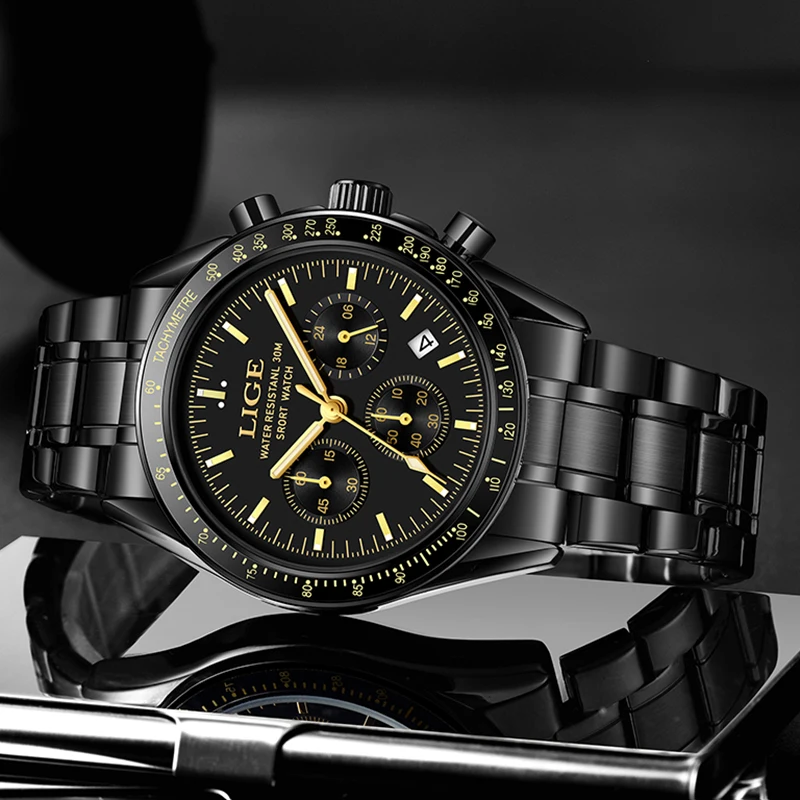 LIGE Classic Watches for Men Business Military Waterproof Watch Men Top Brand Luxury Sports Quartz Chronograph Montre Homme+BOX