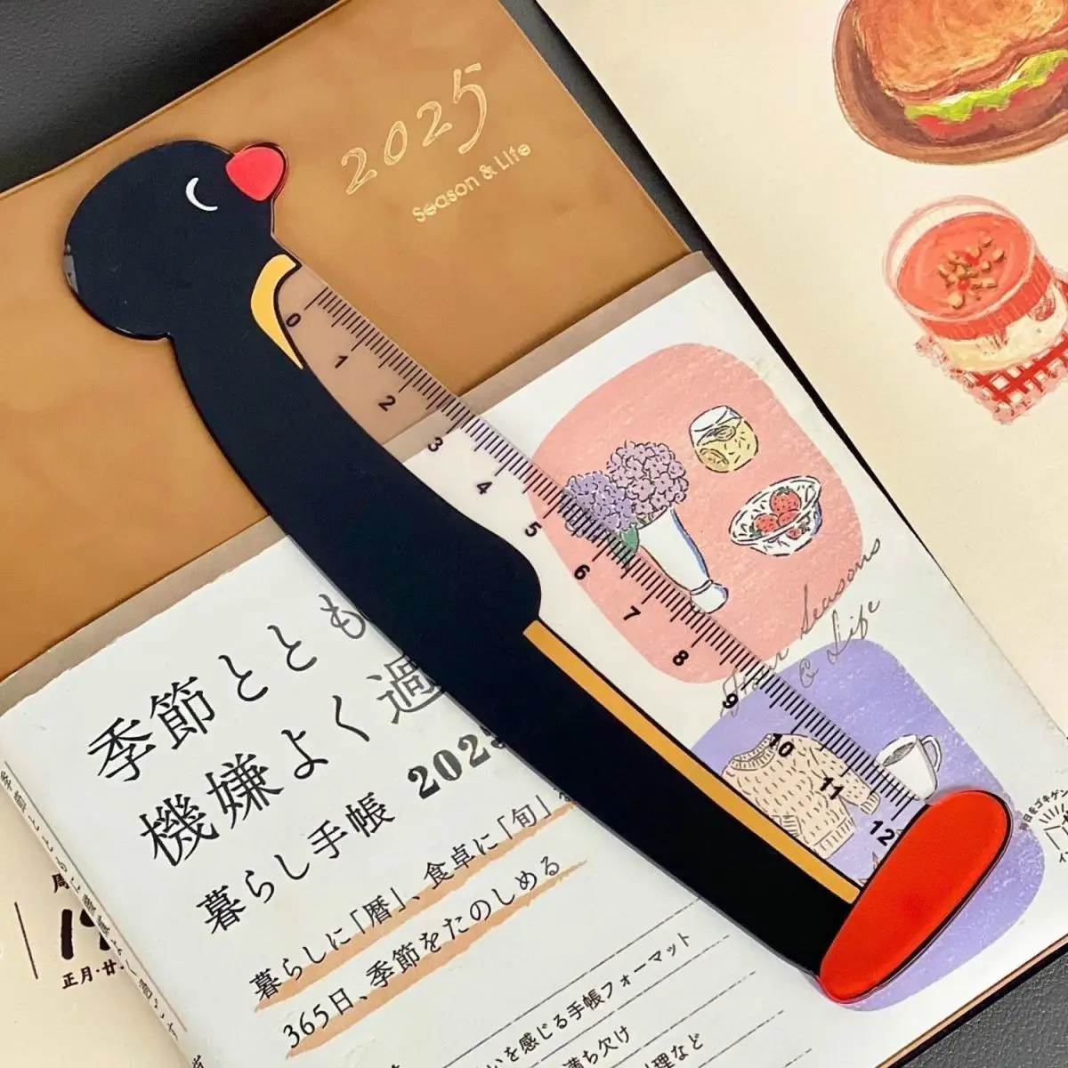 귀여운 애니메이션 핀구 펭귄 모양의 직선 자, 다기능 북마크, 어린이 학생 생일 선물용 인스 스타일 아크릴 문구류