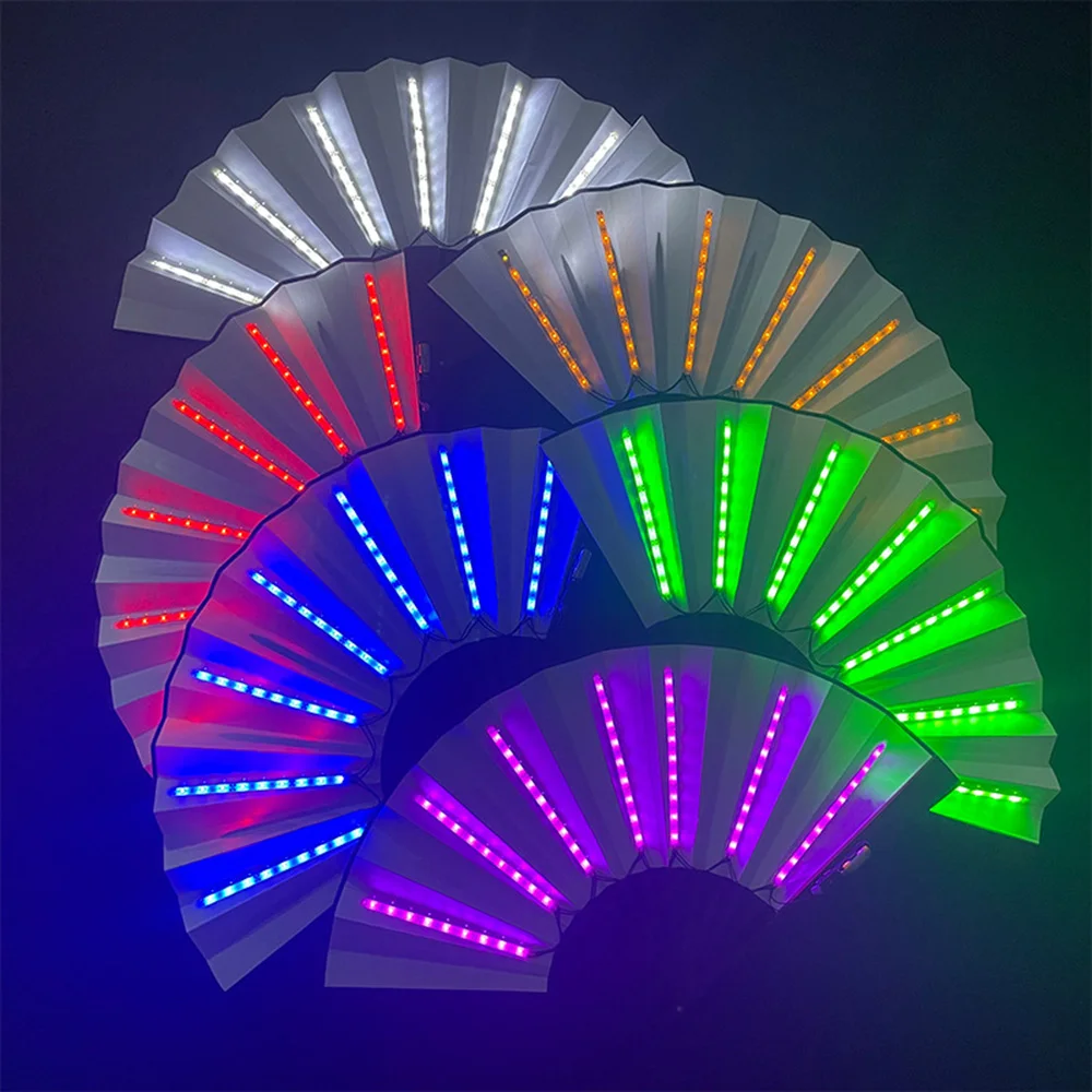 Luminous LED Folding Fan Hand Discoloration Fan for Club Dancing Lights Wedding Gifts Glow In The Dark Birthday Halloween