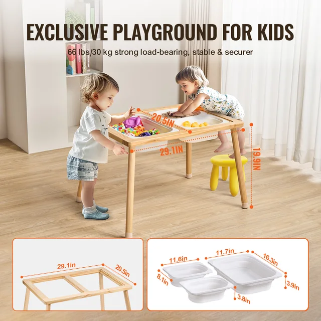 SucceBuy Wooden Sensory Table for Kids Activity with 3 Foldable Storage Bins & Double-Sided Board Indoor/Outdoor for Studying