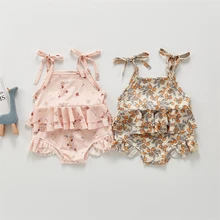 

Toddler Baby Girl Swimsuit Set Summer New Cute Floral Print Suspender One-piece Swimsuits for Infant Cotton Kids Clothes