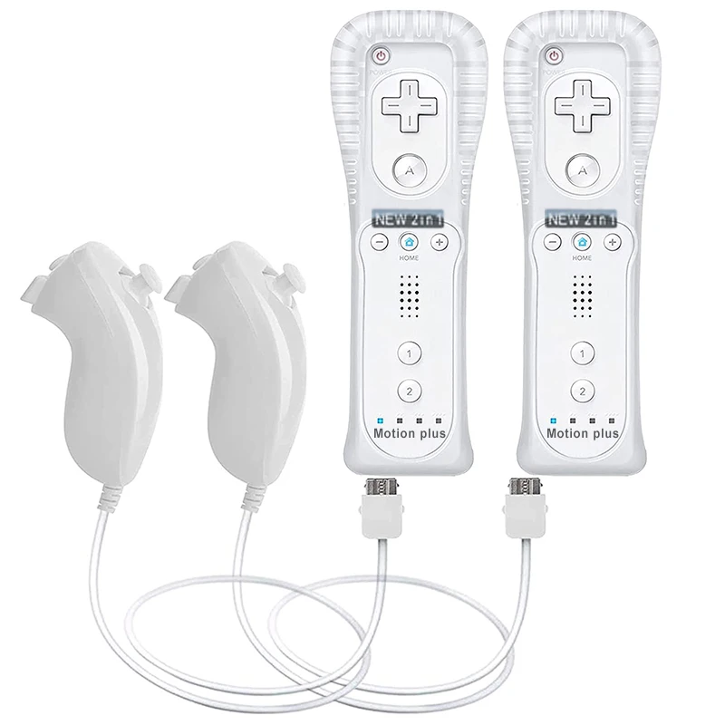 2PCS Remote Controller with Nunchuck Controller for Wii Console Wireless Gamepad with Motion Plus for Nintendo Wii Games Control