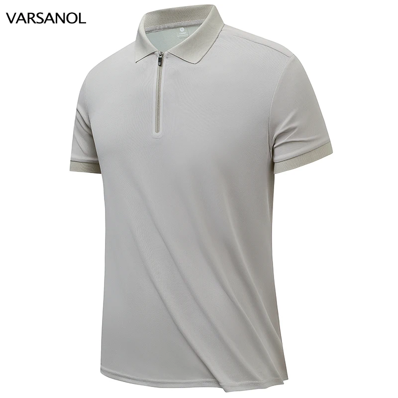 

VARSANOL Zipper Mens Polo Shirts 2023 Summer Lapel Collar Short-Sleeved Male Clothing Nylon Breathable Polo Casual Man T Shirts