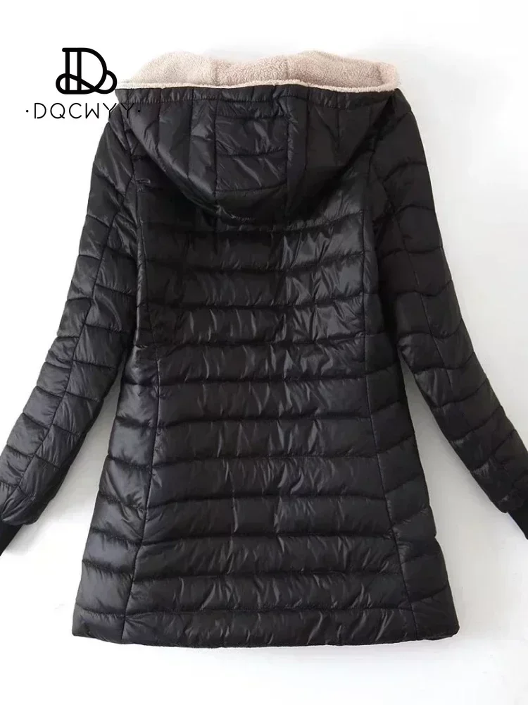 Women's Jacket Winter New Mid Length Korean Edition Hooded Fit Plus Fleece Cotton Coat Warm Lamb Fleece Parkas Winter Jackets 2