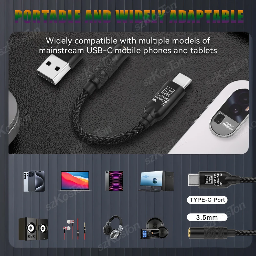 Kopfhörerverstärker CX31993 MAX97220 Dual Chip DAC HiFi Audio Verstärker IEM AMP Decoder USB C auf 3,5 mm Port mit USB A Adapter – Detail 3