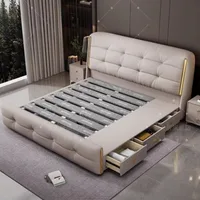 Lit minimaliste rembourré avec rangement, tête de lit double, lit de luxe, tables de chevet uniques, meubles de chambre à coucher 5