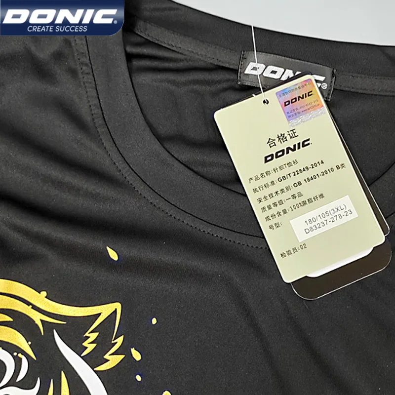 DONIC Table Tennis Jersey Men Women Sports T-shirts Tiger Breathable Ping Pong Shirts Short Sleeve Round Neck