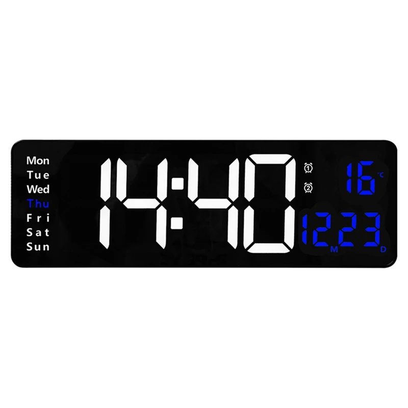 

LED Digital Wall Clock With Remote Control Wall-Mounted Clocks Temp Date Week Display Dual Electronic Alarms Table