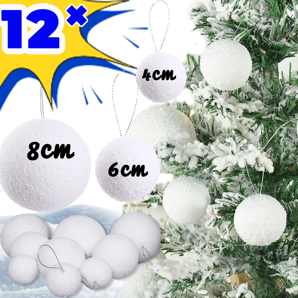Christmas tree ornaments white foam balls Xmas tree hanging ornaments home wedding party festival decoration globe supplies 6/12Pcs