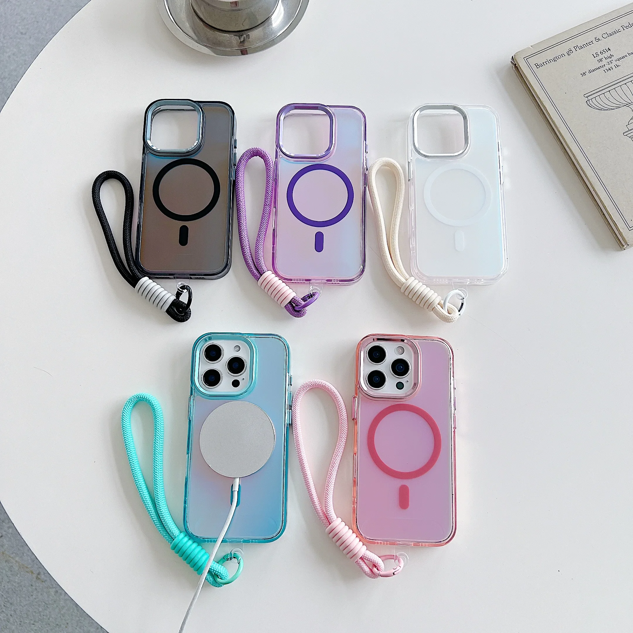Fashion Laser Gradient Clear Magnetic Lanyard Shockproof Magsafe Phone Case
