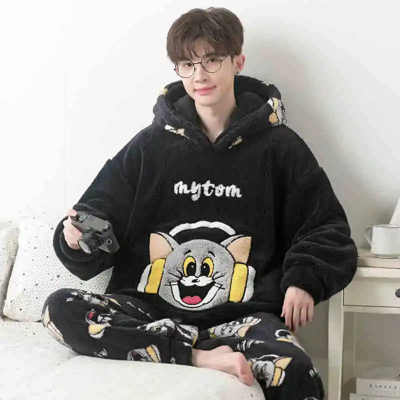 Zestaw piżamy damskie zimowe piżamy dla całej rodziny grube flanelowe Homewear kobieta ciepła piżama Unisex topy dla par spodnie człowiek ubrania domowe