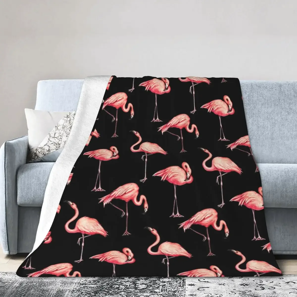 

Flamingo Pattern - Black Blankets Soft Warm Flannel Throw Blanket Bedspread for Bed Living room Picnic Travel Home Sofa