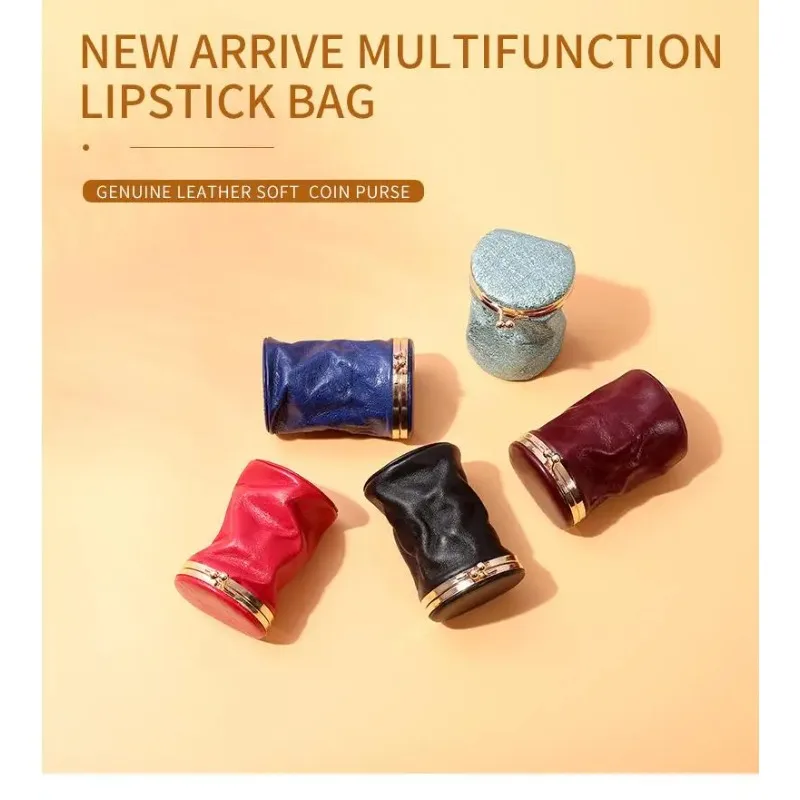 Cosmetic Bag Small Portable Retro Cute Leather Mini Perfume Storage Carry-on Makeup Lipstick Bag With Mirror