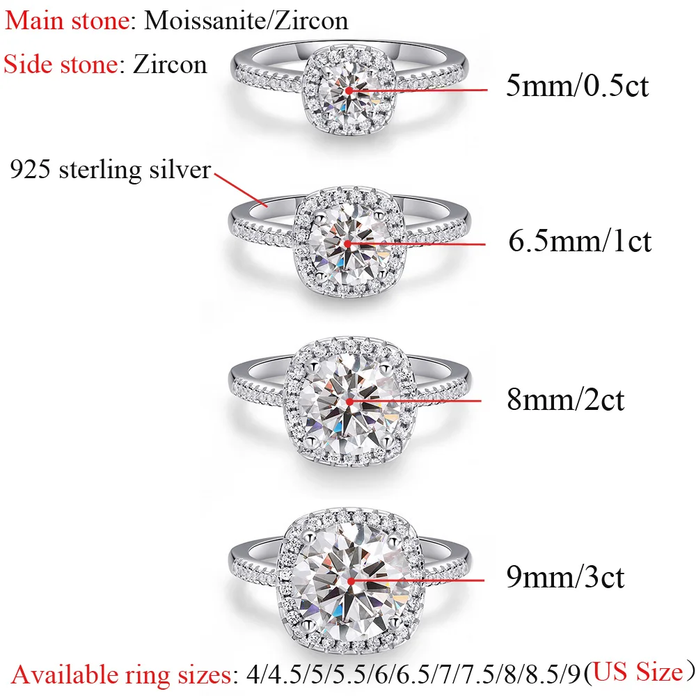 OEVAS Real 0.5-3CT D Color Round Moissanite Women Ring Four Claw Rings 100% 925 Sterling Silver 18K White Gold Fine Jewelry Gift 2