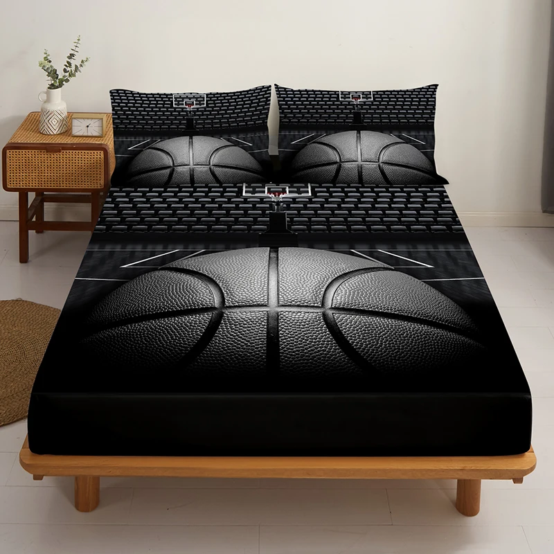 3PC Basketball Court Bed Sheet, Fitted Sheet*1+Pillowcases*2, Suitable For Bedrooms And Guest Rooms, Comfortable And Soft Fabric 4
