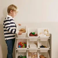 3-Tier Organizer with 9 Bins, Toy Storage, Grey/White 2