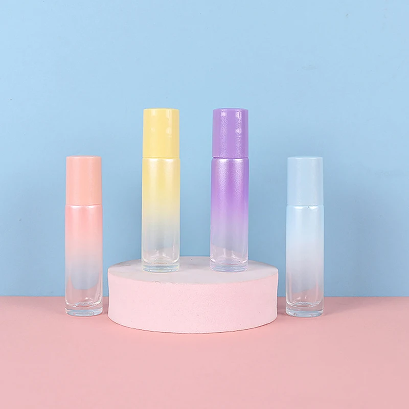 1pc Portable Gradient Color Roller Bottle 10ml Mini Glass Bottles With Stainless Steel Roller Balls For Essential Oils Perfumes