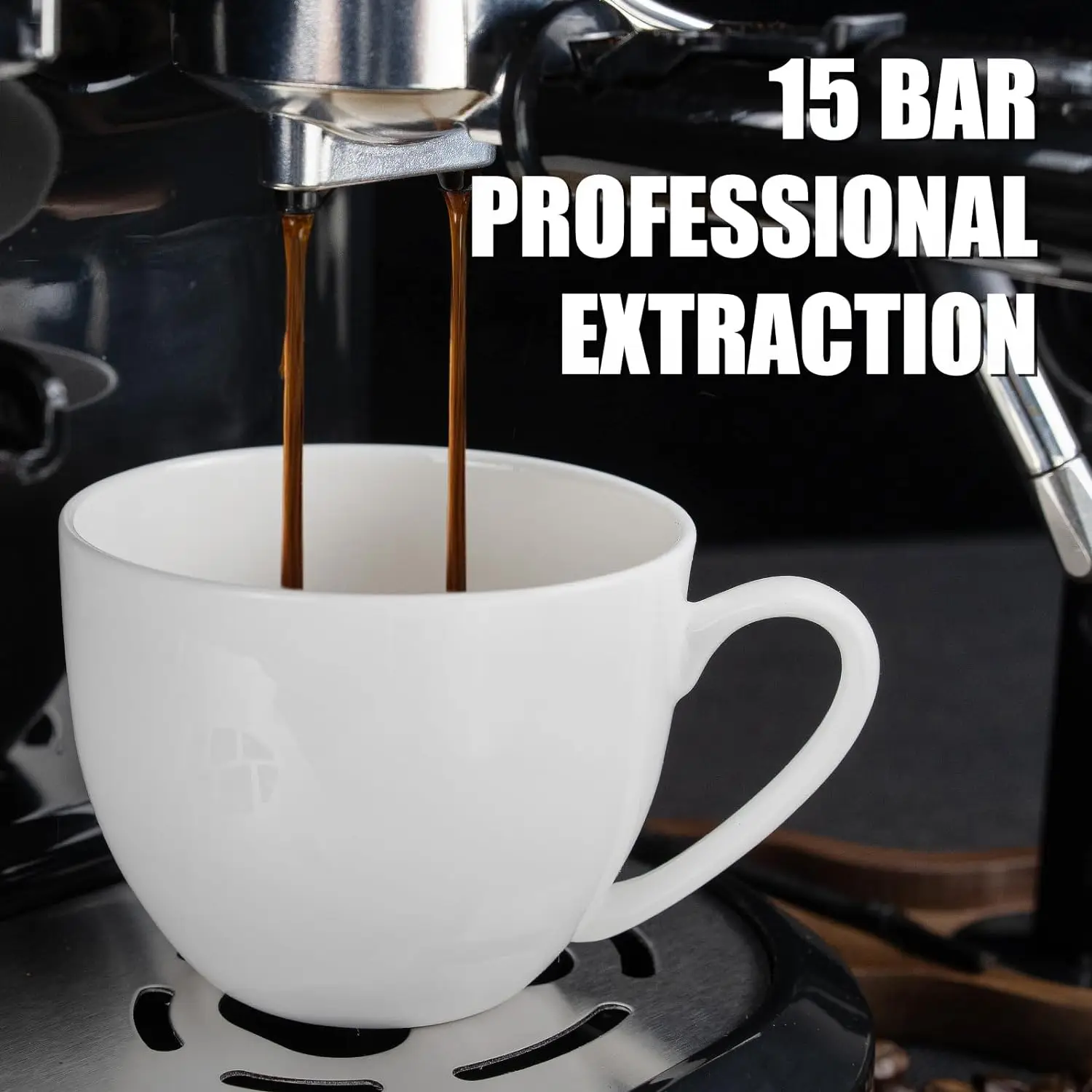 Espresso Machine 15 Bar Coffee Maker With Milk Frother Steam Wand Built-In Bean Grinder Combo Cappuccino Machine
