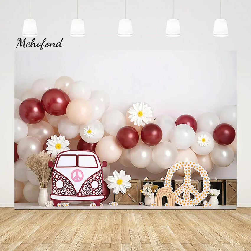 

Mehofond Boho Rainbow Groovy Car Photography Backdrop Newborn Baby Birthday Party Balloon Decor Daisy Background Photo Studio
