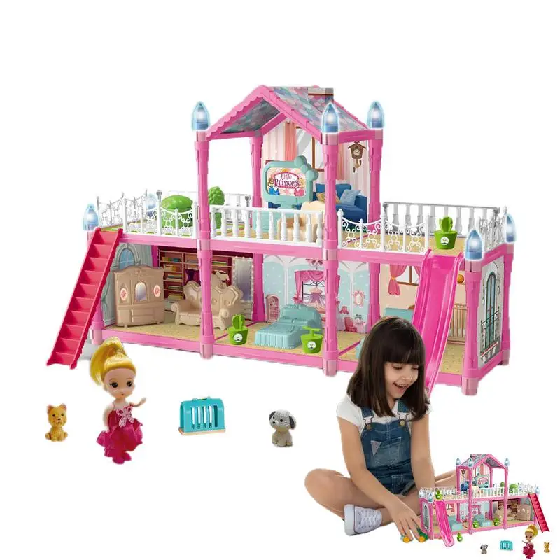 

Princess Castle Playhouse Building Villa Playhouse For Little Girls Educational Light Up Princess Toys Play House For Children's