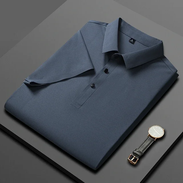 Polos de verano para hombre 2024, nuevos polos de seda de hielo de color sólido con solapa, camiseta holgada de manga corta, polos de golf para hombre