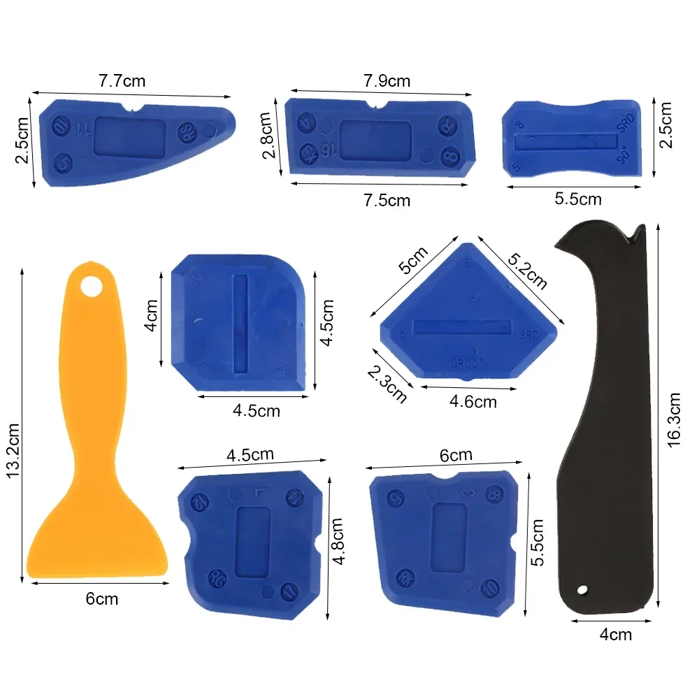 9pcs Caulking Tool Kit Plastic Sealant Finishing Tool with Multiple Shape and Size Portable Grout Scraper Multipurpose Caulk