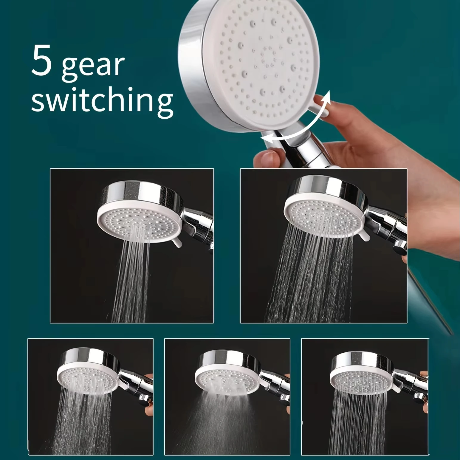 Shower Head Adjustable Silver Bathroom Shower Head High Pressure Stop Switch Water Saving Hose and Support