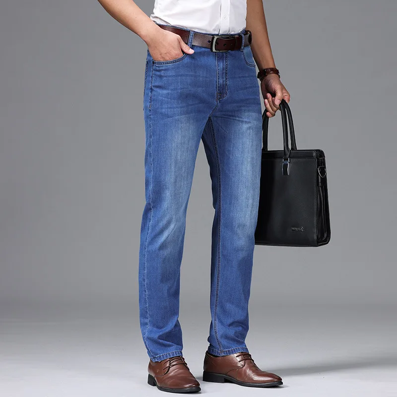 

2023 Spring Summer High Quality Jeans Men Brand Denim 100%Cotton Men's Business Loose Straight Long Trousers Large Size 40 42