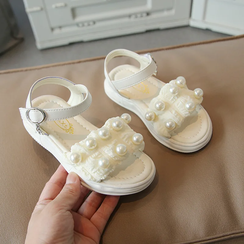 

New Cute Little Girl Sandals 2022 Summer Kids Shoes Beading Child Sandals Non-slip Princess Beach Shoes 34 2 3 To 8 10 12 Years