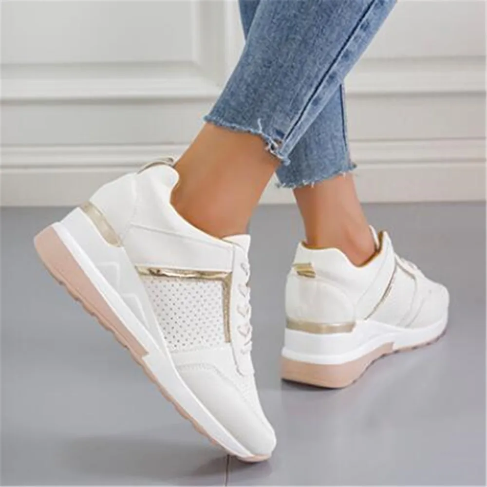 

Sneakers Women New 2022 Breathable Casual Sport Shoes Wedges Lace-Up Adult Footwear Zapatillas Mujer Chaussure Femme White Gray