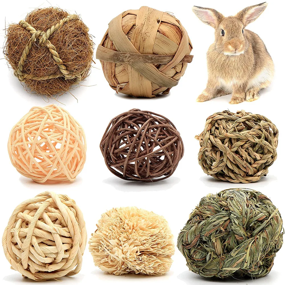 

8pcs Small Animal Activity Toys Teeth Grinding Balls Chewable Teething Activity Toys for Bunny Rabbit Hamster Guinea Pig