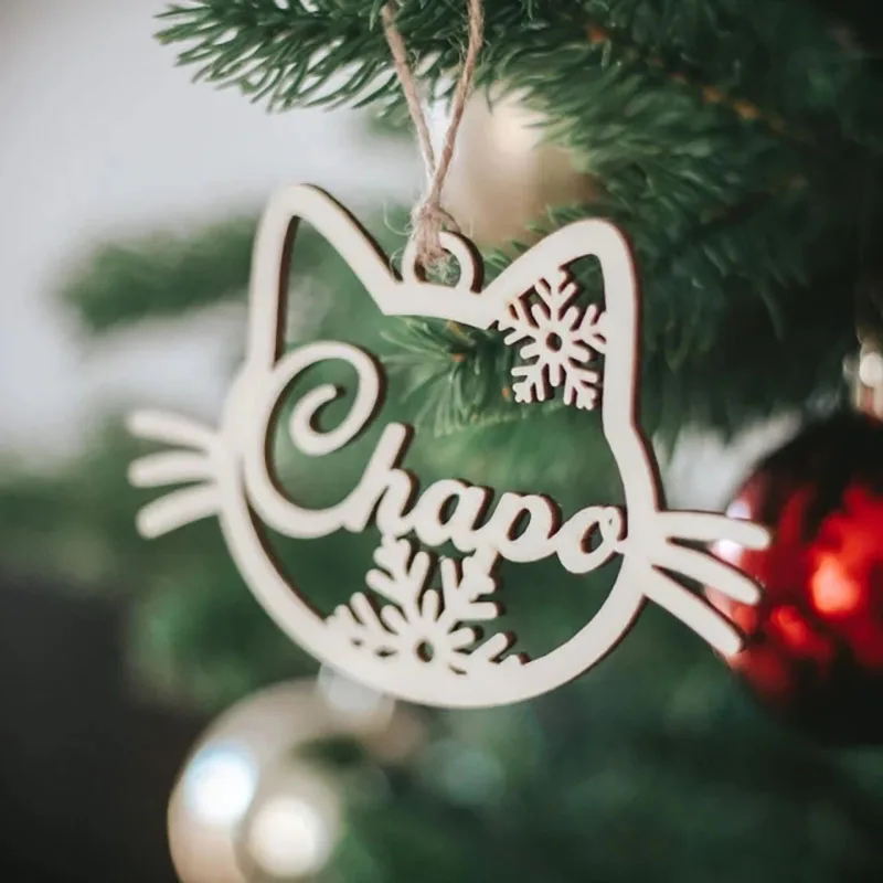 Christmas Decorations Wooden Animal Plaques Decor Vintage Christmas Personalized Wooden Paw Ornament Dog Cat Angel Wings Name Hanging Pendants New Year Kids Gift