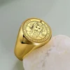 EUEAVAN Stainless Steel Key of Solomon Seal Rings Gold Color The First Pentacle of Sun Men Ring Wealth Good Luck Amulet Jewelry 3