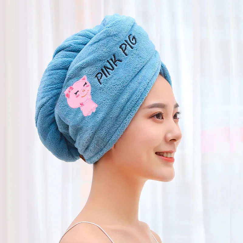 Microfiber Shower Cap Embroidery Towel Bath Hats Dry Hair Cap Quick Drying Soft For Lady Turban Head