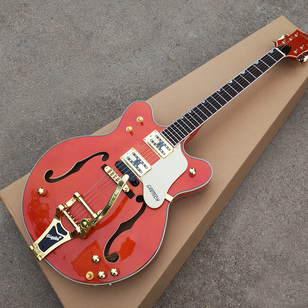 

Custom Semi-hollow F Holes Jazz Electric Guitar(Orange) with Rosewood Fingerboard