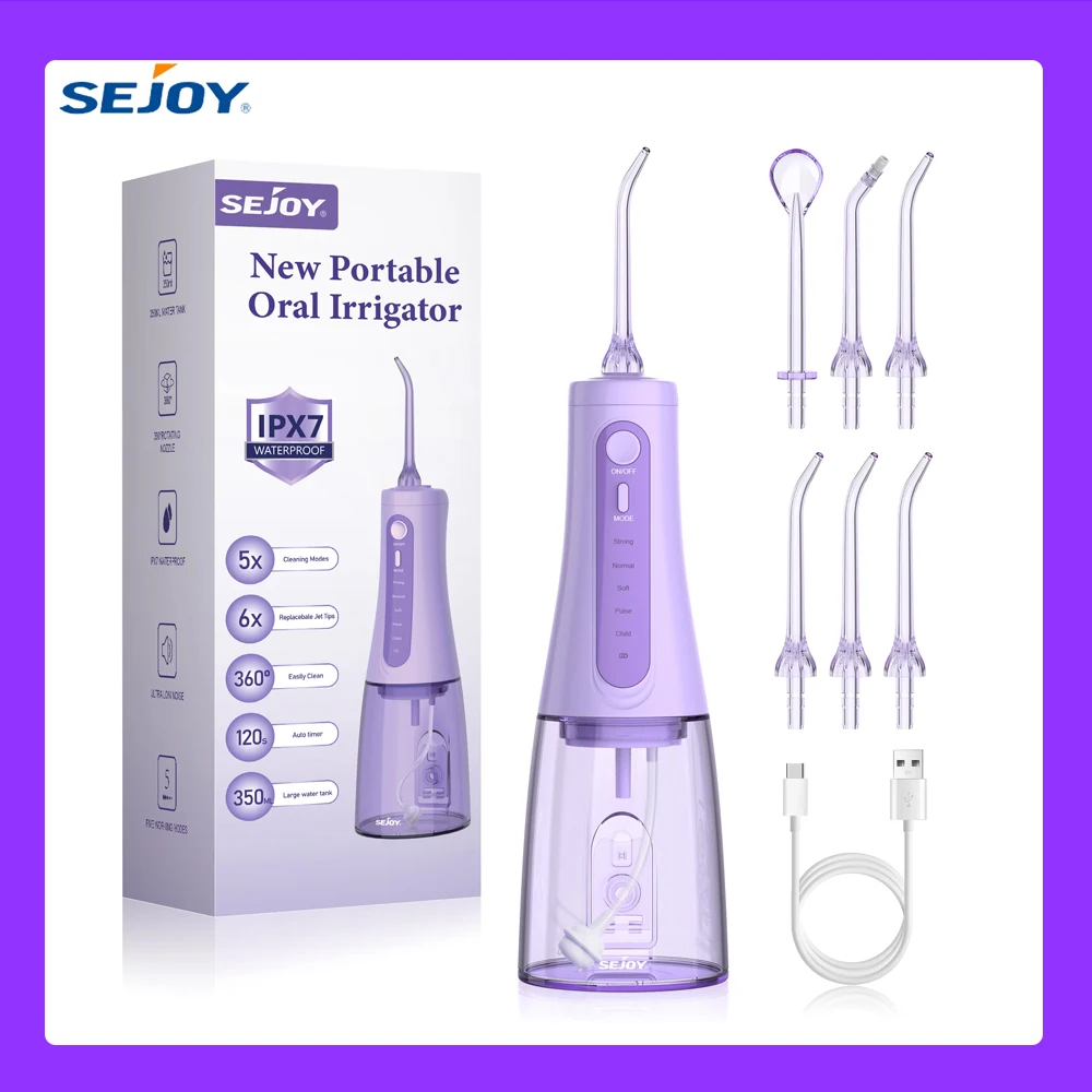 SEjOY 치과용 구강 세정기, USB 충전식 치아 클리너, 휴대용 세척기, 4 가지 모드 물치실, 300ml IPX7 