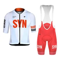 White Syn Summer breathable and comfortable men's cycling Set Short Sleeve Jersey And Bib Shorts Red Logo MTB Clothing 1